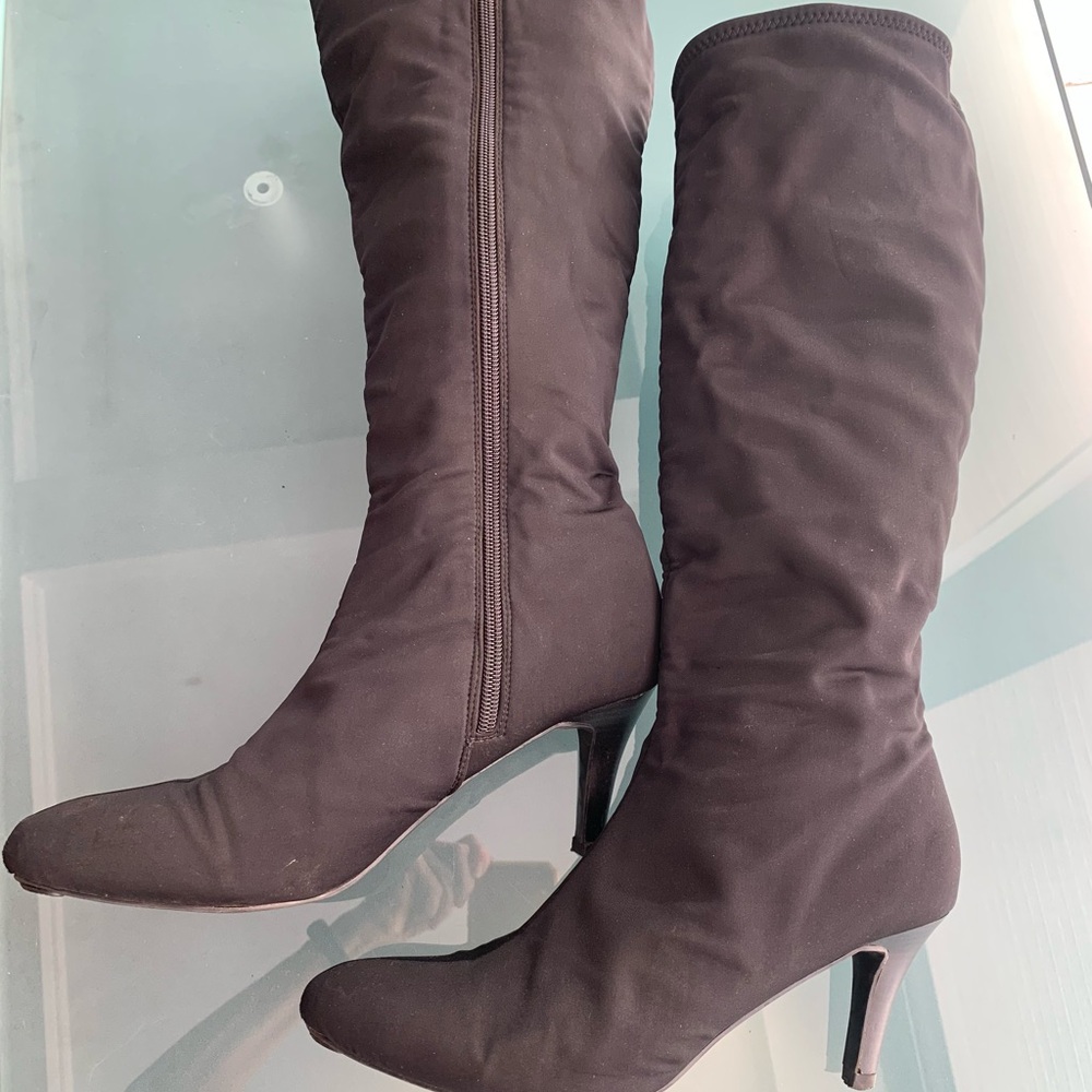 Black knee high  scuba fabric boots